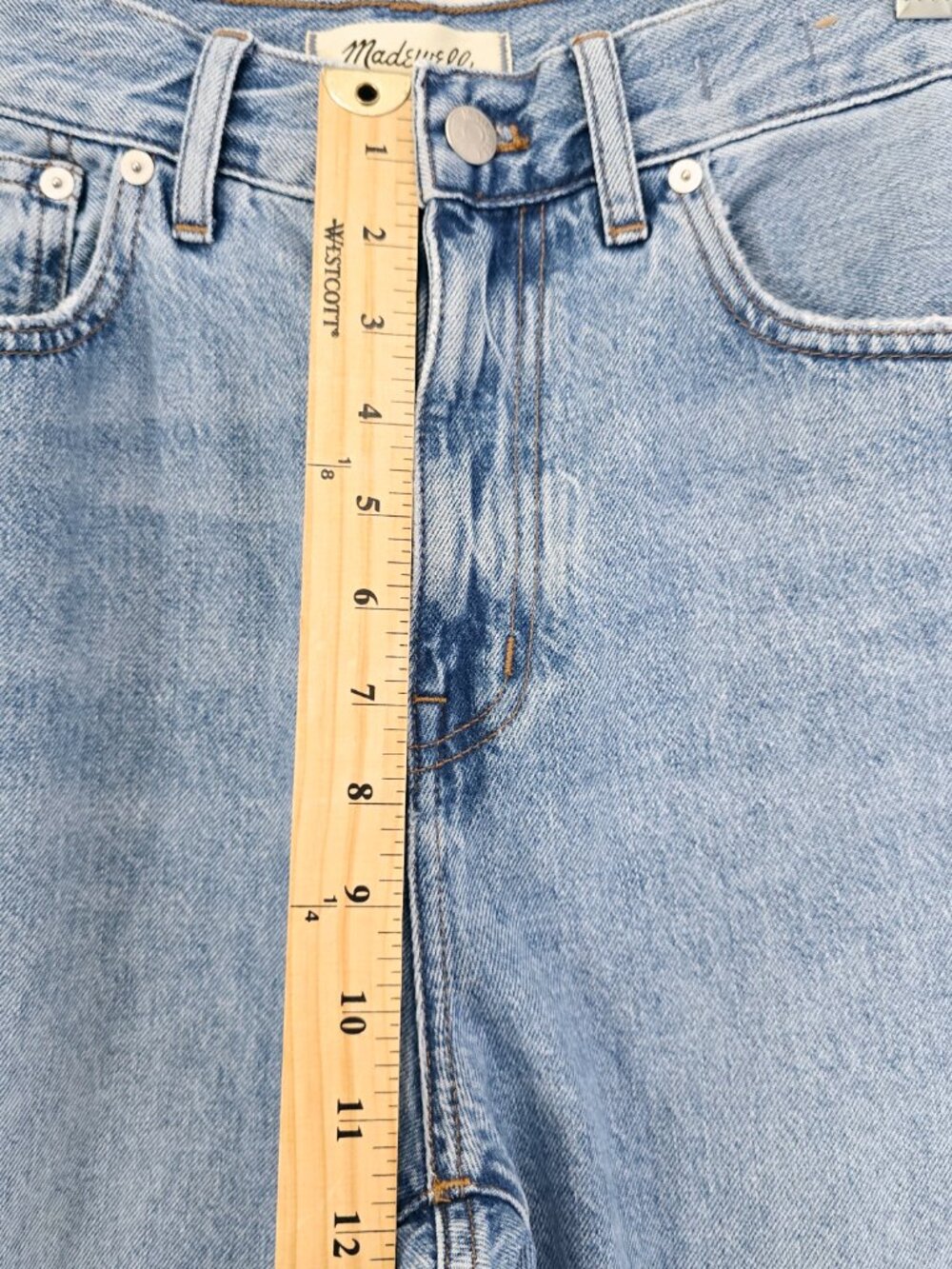 Madewell 90s Straight Jeans 28 Blue Distressed Raw Hem NWT - Picture 6 of 7